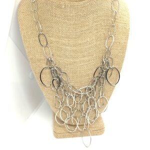 TALBOTS SILVER TONE LAYERED LINK STATEMENT BIB NECKLACE INTERLOCKING LOOP CHAIN